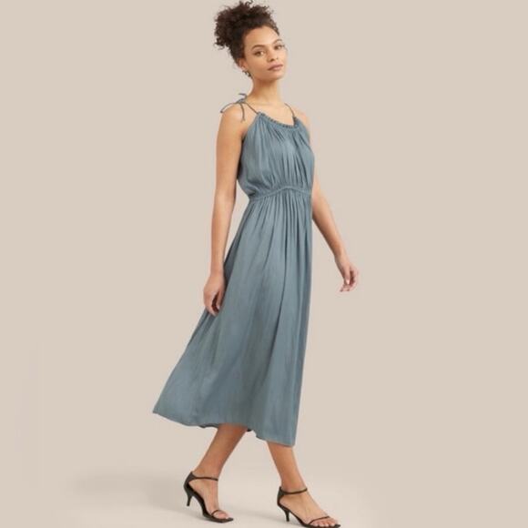 Modern Citizen Aileen Tie Shoulder Pleated Midi Dress Slate Blue Women’s Size S - Picture 2 of 13